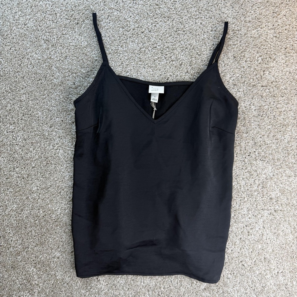 A New Day Tank Top Womens S Black Solid V Neck Adjustable Strap Camisole